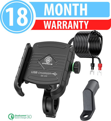Otoroys Jaw Grip Aluminium Alloy Waterproof Fast USB QC 3.0 Charger Handlebar Mirror Bike Mobile Holder(Black)