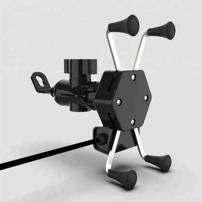 LOBZANG X-Grip Mobile Phone Holder with USB Charger Bike Mobile Holder (Black) Bike Mobile Holder(Black)