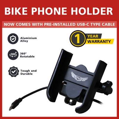 ASRYD Pre-Install C-Type Cable Version 3 Metal Body 360 Degree Rotating Handle Fitting Bike Mobile Holder(Black)