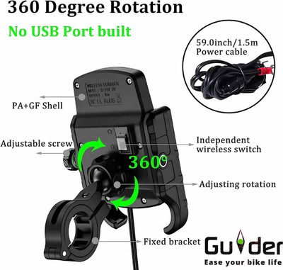 INGPRIDE Bike Mobile Holder Mount with Fast 15W Wireless & USB-C Input/Output Charger Bike Mobile Holder(Black)