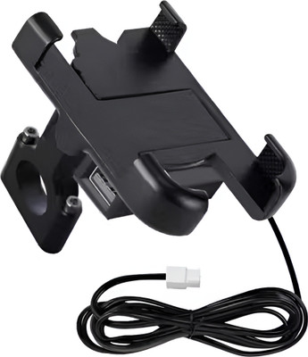 FTC Universal Metal Body 360 Degree Rotating Handlebar Cradle Stand with USB Charger Bike Mobile Holder(Black)