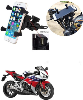 SRPHERE Grip Mobile Phone Holder with USB Charger Bike Mobile Holder For CBR 1000RR Bike Mobile Holder(Black)