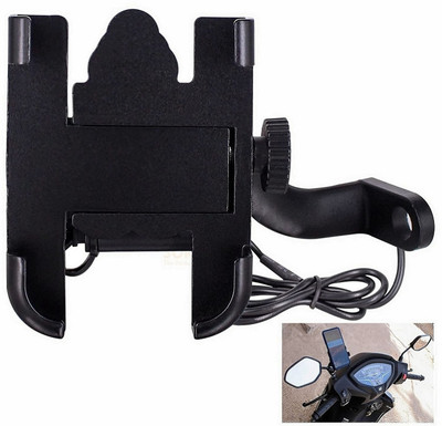 VINSONIC Bike Mirror Mobile Stand with USB 3.0 Fast Charger | Rear View Mount Anti Shake Bike Mobile Holder(Black)