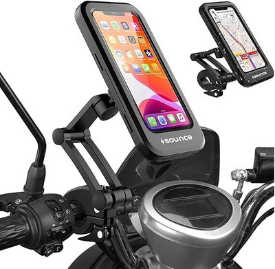 Elpenor Universal Motorcycle Mobile Holder with Waterproof Phone Case – 360° Rotation Bike Mobile Holder(Black)