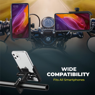 BRXR CNC Aluminium Handlebar Phone Holder Mount With 360° Rotating Cradle Stand Bike Mobile Holder(Black)