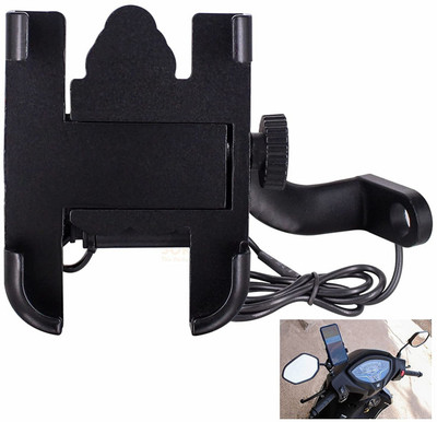 VINSONIC Bike Mirror Mobile Stand with USB 3.0 Fast Charger | Rear View Mount Anti Shake Bike Mobile Holder(Black)