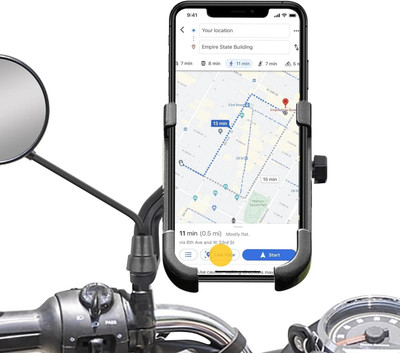 FwellT Bike/scooty/cycle Mobile Mirror Holder/waterproof for GPS Navigation Aluminium Bike Mobile Holder(Black)