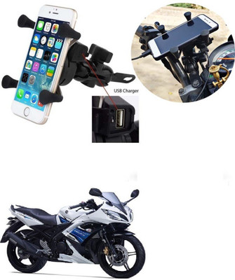SRPHERE Grip Mobile Phone Holder with USB Charger Bike Mobile Holder For YZF R15 S Bike Mobile Holder(Black)