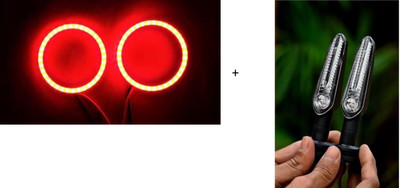 VermsBikers RS200 Ring Light red 2pcs +Bike Led Running Indicator for all Bikes 2pc Yellow Projector Lens