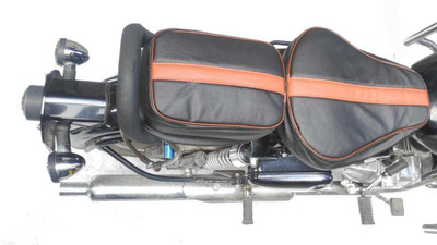 majesticrides Seat Cover Fancy Black & Tan Compatible With RE Classic 350/500cc (2012 -2020) Split Bike Seat Cover For Royal Enfield Classic Chrome, Classic 350, Classic Desert Storm, Classic 500