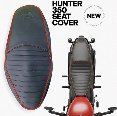 RED ALIENS HUNTER 350-BIKE LEATHER SEAT COVERS,BLACK U5,Ready to FIT Rope PROVIDED,RED2 Single Bike Seat Cover For Royal Enfield Hunter 350