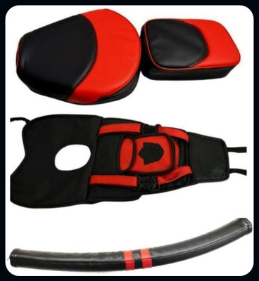 Kohli Bullet Accessorie KBA-Seat +Tank Cover + Back Rest Foam Combo Set Red & Black N Split Bike Seat Cover For Royal Enfield Classic Chrome, Classic 350, Classic Desert Storm, Classic, Classic 500