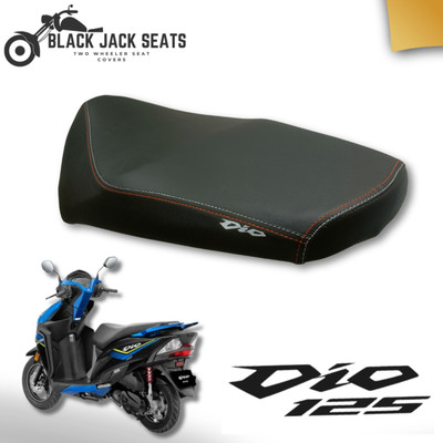 blackjackseats Premium Plain Black Waterproof seat cover with orange & white stitch for Dio 125 Single Bike Seat Cover For Honda Dio