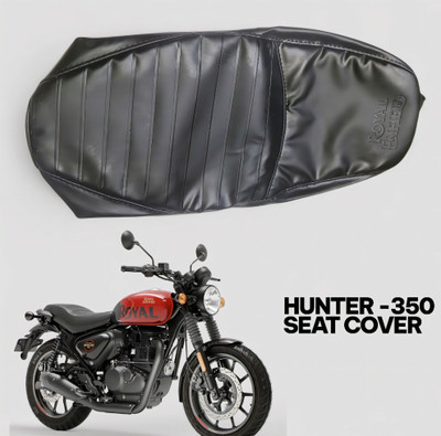 RED ALIENS HUNTER 350-BIKE LEATHER SEAT COVERS,BLACK U5,Ready to FIT Rope PROVIDED,BLACK9 Single Bike Seat Cover For Royal Enfield Hunter 350