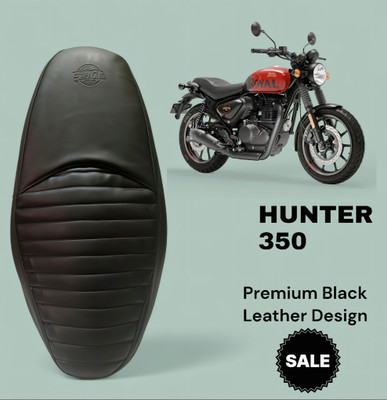 RED ALIENS HUNTER 350-BIKE LEATHER SEAT COVERS,BLACK U3,Ready to FIT Rope PROVIDED Single Bike Seat Cover For Royal Enfield Hunter 350