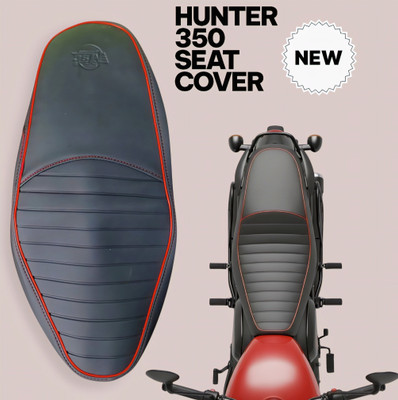 RED ALIENS HUNTER 350-BIKE LEATHER SEAT COVERS,BLACK U5,Ready to FIT Rope PROVIDED,RED1 Single Bike Seat Cover For Royal Enfield Hunter 350