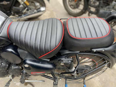 WHEETOYKART Leather Finish Water Resistant Seat Cover for RE Reborn (Black/Red) 2021-25 Split Bike Seat Cover For Royal Enfield Classic 350, Classic 500