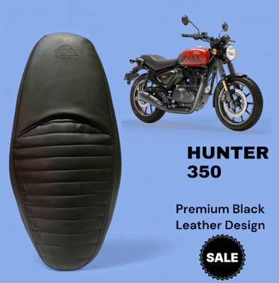 RED ALIENS HUNTER 350-BIKE LEATHER SEAT COVERS,BLACK U5,Ready to FIT Rope PROVIDED Single Bike Seat Cover For Royal Enfield Hunter 350