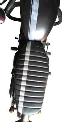 AUTOLEOPARD JAWA 42 SEAT COVER 10 mm CUSHIONING WITH WHITE SILVER STRIP Single Bike Seat Cover For Jawa 42