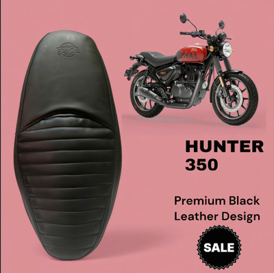 RED ALIENS HUNTER 350-BIKE LEATHER SEAT COVERS,BLACK U5,Ready to FIT Rope PROVIDED,BLACK4 Single Bike Seat Cover For Royal Enfield Hunter 350