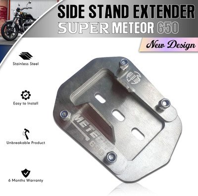OBEROI'S TRADERS Super Meteor 650 Stainless Steel Bike Side Stand Extender |Stand Pad Crash Guard Bike Side Stand