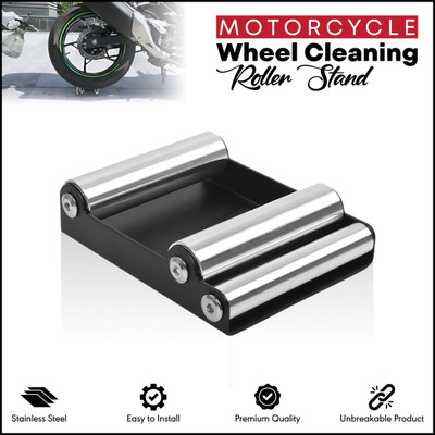 BRXR Premium Stainless Steel Motorcycle Wheel Cleaning Roller Stand Bike Storage Stand(Floor Mount)