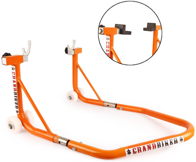 Grandbiker Universal Dismantlable Rear Paddock Stand for Bike with Swingarm Rest and Bobbin Fork - Orange Bike Storage Stand(Floor Mount)