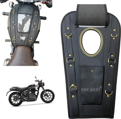 Dhe Best MotorCycle 59H Petrol Tank Cover Mobile Holder Pouch Black for RE Hunter 350 Strap Royal Enfield Classic 350 Bike Tank Cover