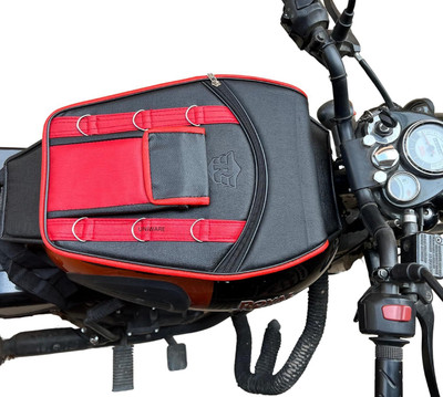 Uniware Meteor 350 Fireball/Stellar/Supernova Mobile Pocket Leather Tank Cover (Blk,Red) Strap Royal Enfield Meteor 350 Bike Tank Cover(25 L)