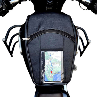 Uniware Meteor 350 Fireball/Stellar/Supernova Mobile Touch Pocket Leather Tank Cover Strap Royal Enfield Meteor 350 Bike Tank Cover(15 L)