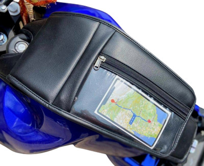 Uniware Leather Scratch Proof Tank Cover/Bag with Mobile Touch Pocket/Holder | FZS V4/ Strap Yamaha FZ, FZ-S, FZ25 Bike Tank Cover(15 L)