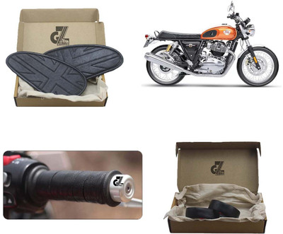 G-GANRAZO Black Handgrip Straps Pair Genuine Leather Combo Fit for Interceptor 650 Bike Tank Pad