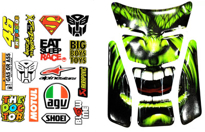 acube mart Tank Pad for Bikes (hulk green UTP-11) with stickers Full Sheet kit SSB-3 Bike Tank Pad