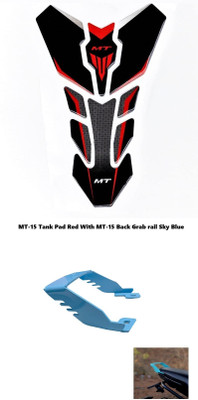 VermsBikers MT 15 tank pad sticker red with Yamaha MT-15 Heavy Grab Rail Bike Tank Pad
