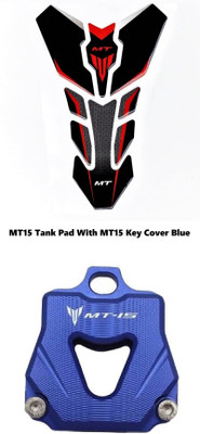 VermsBikers MT 15 tank pad sticker red with MT-15 Motorcycle Key Cover Case Shell CNC Blue Bike Tank Pad
