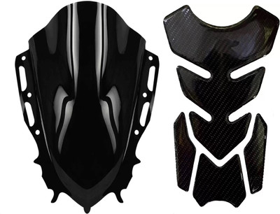 acube mart Tank Pad Sticker 7D 7DCF-1 stickers + R15 V4/M Double Bubble Visor Black Bike Tank Pad