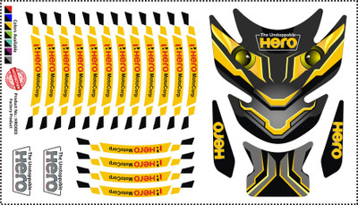 Golden Fox MULTICOLOR 3D CUSTOMIZED HERO COMBO TANK PAD BLACK AND YELLOW Bike Tank Pad