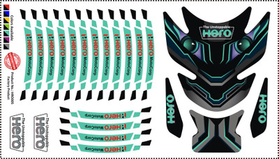 Golden Fox MULTICOLOR 3D CUSTOMIZED HERO COMBO TANK PAD BLACK AND LIGHT BLUE Bike Tank Pad