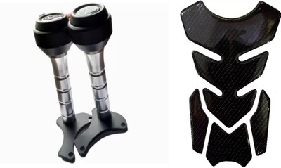 acube mart 7D tank pad 7DCF-1 stickers+Frame Slider for Yamaha R15 V4/M (BS6)- silver/black Bike Tank Pad