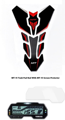 VermsBikers MT 15 tank pad sticker red with MT15 Screen Protector Guard single pc Bike Tank Pad