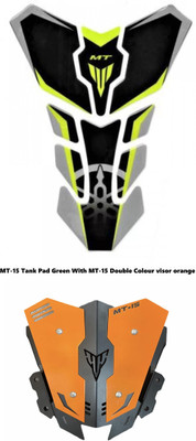 VermsBikers Yamaha Tank Pad for MT15 Green with MT-15 metal visor black and orange Bike Tank Pad