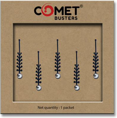 Comet Busters Black Long Bindis With Silver Dot (BIN724) Forehead Black Bindis(Black With Peral)