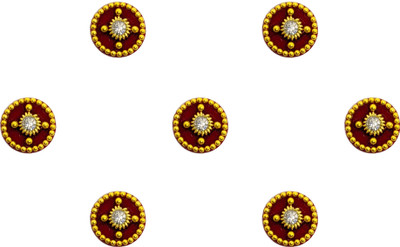 Comet Busters Beautiful Round Maroon Velvet Bindi With Gold Beads and Stones (7mm) (BIN1594) Forehead Multicolor Bindis(Basic with Work & Diamond)