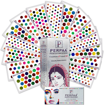 Perpaa Velvet Sticker Kumkum Bindis for Women Box of 16 Flaps with Different Size Forehead Multicolor Bindis(Stick-on)