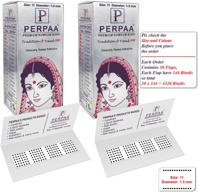 Perpaa Premium Velvet Sticker Kumkum Black Bindi Box of 15 Flaps Each Pack of 2 for Women,Ladies, Girls (Size 11 Diameter 1.5mm) Black Bindis(Sticker Bindi)