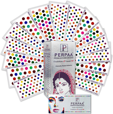 Perpaa Velvet Sticker Kum kum Bindis for Women Box of 16 Flaps with Different Size Forehead Multicolor Bindis(Stick-on)