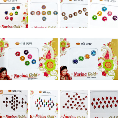 NAVEENA ENTERPRISE NAVEENA ROUND OVAL BINDI DESIGN PACK OF 12 FLAPS FOREHEAD Multicolor Bindis(Stick)