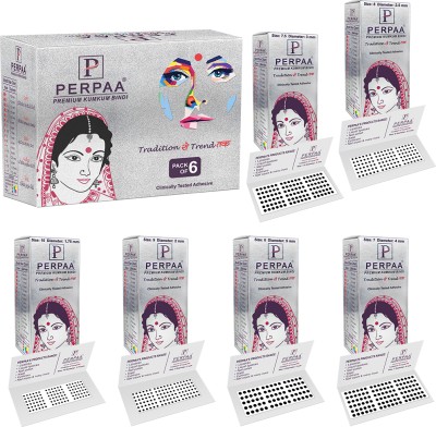 Perpaa Black Round Bindi for Women Wholesale Pack of 6 Box 15 Flaps Each - for Women ,Ladies, Girls (Different Size) Forhead bindi Black Bindis(Sticker Bindi)