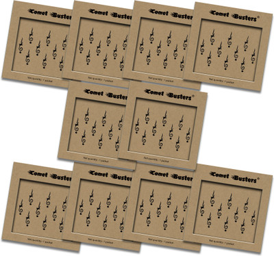 Comet Busters Handcrafted Black Designer Long Bindis for Women (15mm)(BIN144PACK10) Forehead Black Bindis(Indian Bindi)