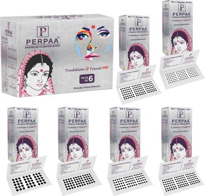 Perpaa Black Round Bindi for Women Wholesale Pack of 6 Box 15 Flaps Each - for Women ,Ladies, Girls (Different Size) Forhead bindi Black Bindis(Sticker Bindi)